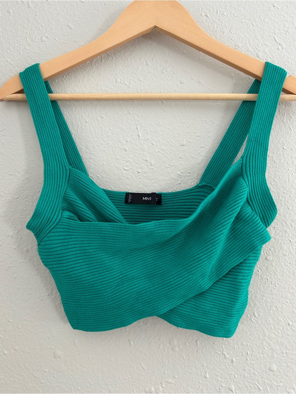 Mango Teal Ribbed Cropped Tank Top Bodycon Stretch Green Casual Summer Large